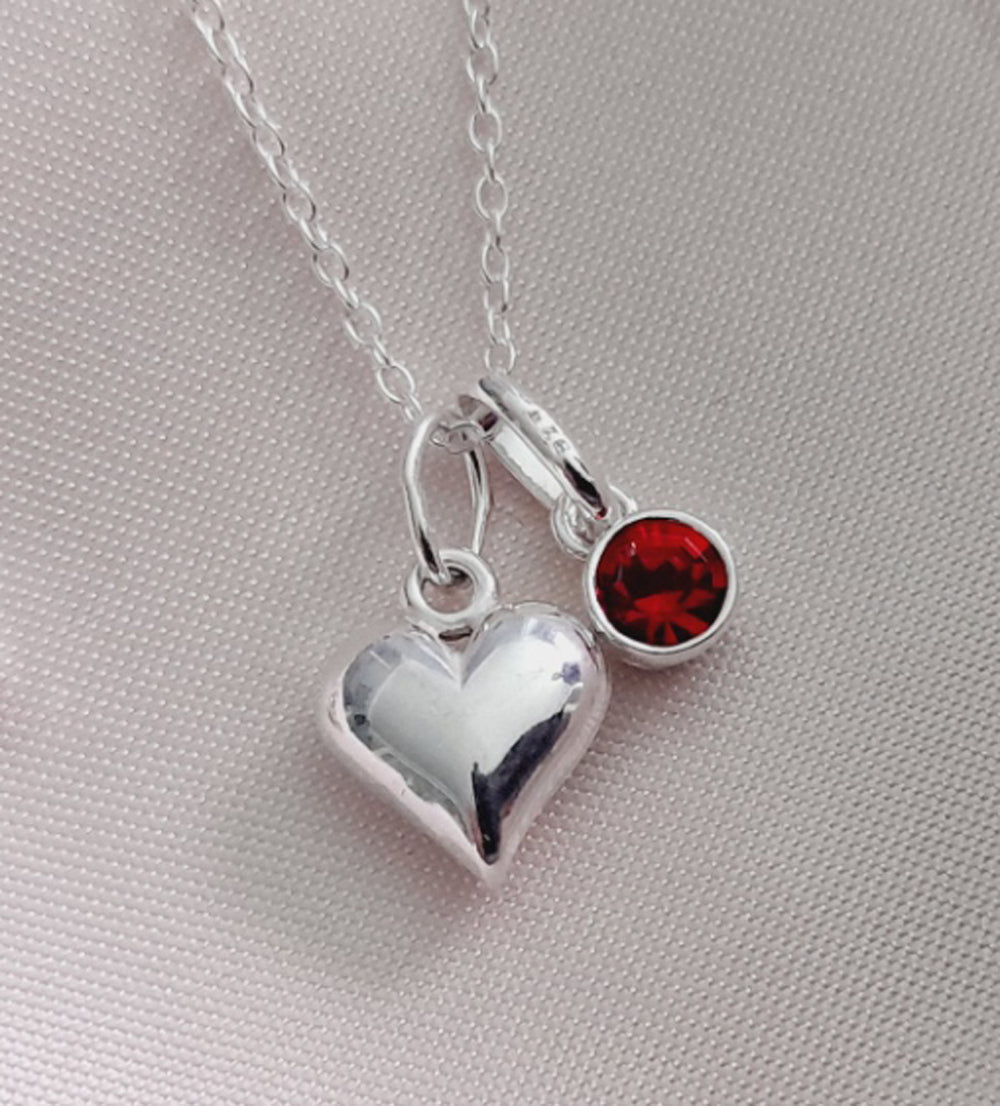 Bonus Daughter Puffy Heart Birthstone Necklace Sterling Silver 925, Personalised Jewellery Gift
