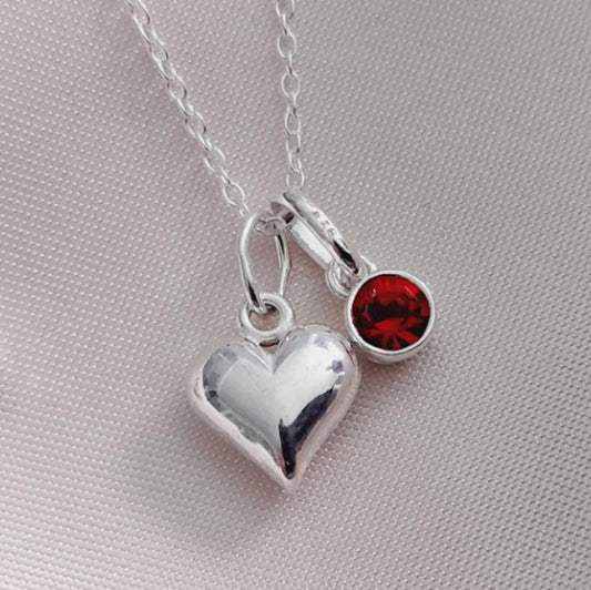 Puffy Heart Birthstone Necklace 925 Sterling Silver, Personalised Jewellery