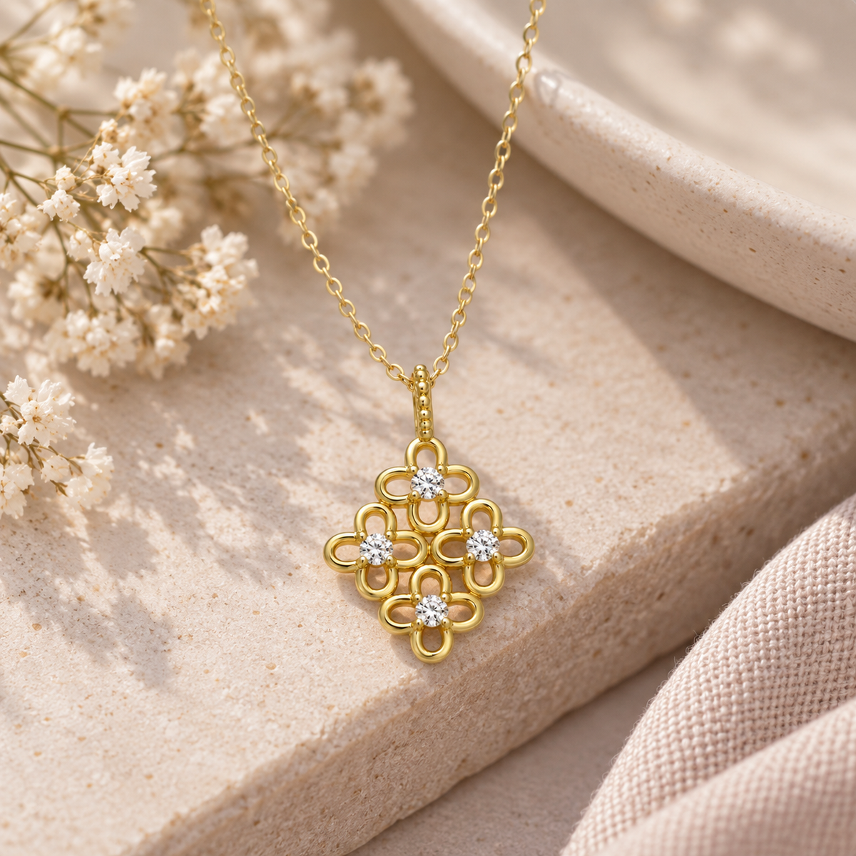 Gold Plated Quatrefoil Necklace – sterling silver jewellery gift