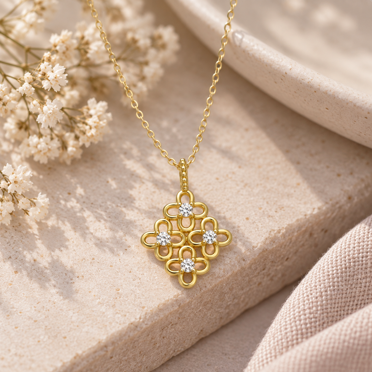 Gold Plated Quatrefoil Necklace – sterling silver jewellery gift