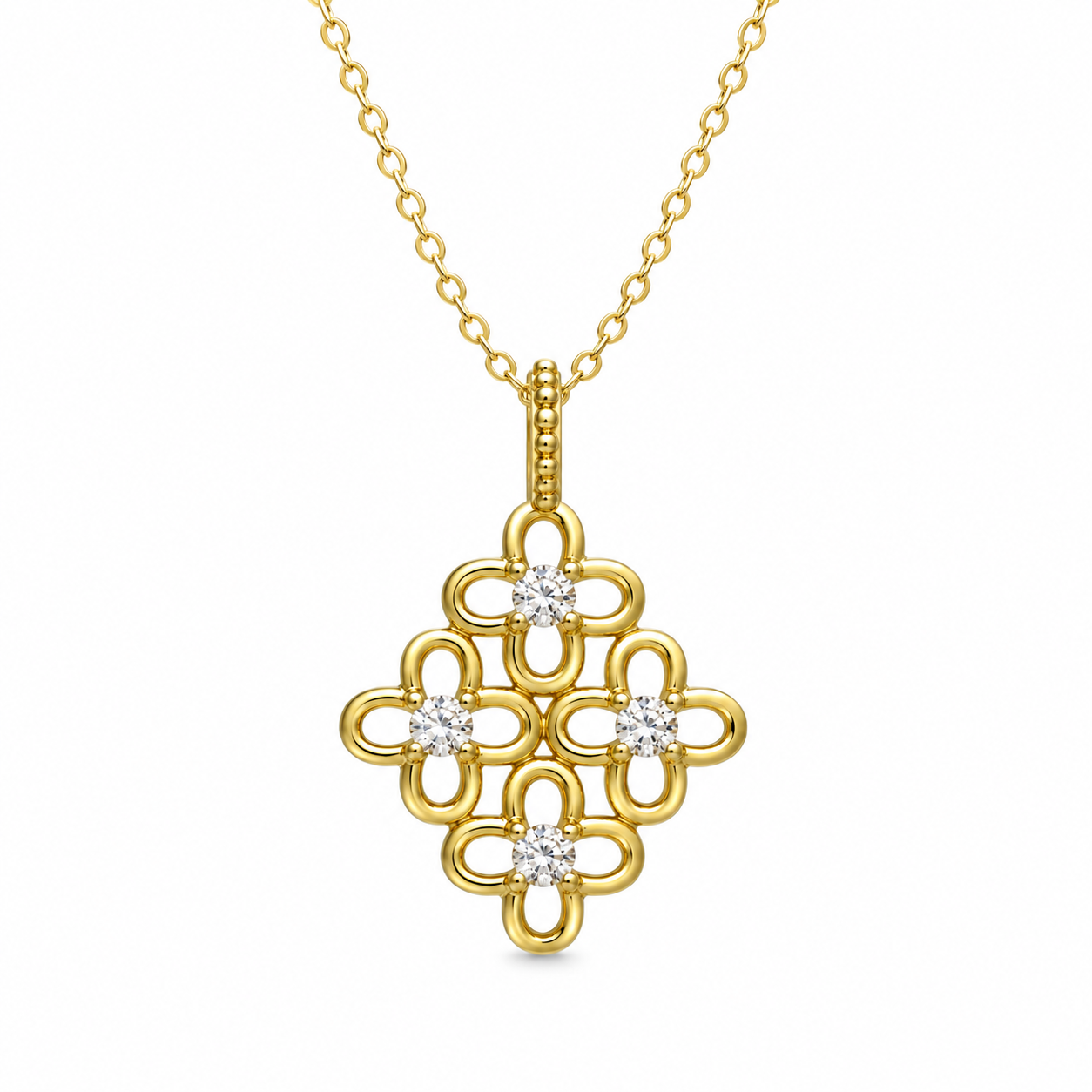 Sterling Silver Gold Plated Quatrefoil Necklace with cubic zirconia