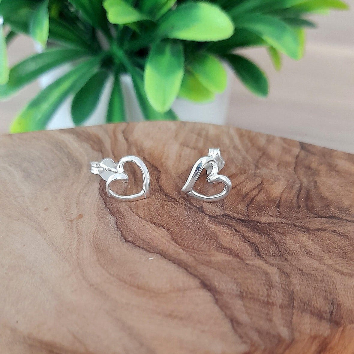 13th Birthday Gift, Ribbon Heart Stud Earrings Sterling Silver 925, Personalised Jewellery Gift
