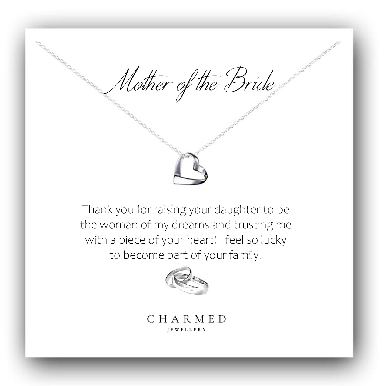Mother of the Bride Ribbon Heart Necklace in Sterling Silver 925, Personalised Jewellery Gift