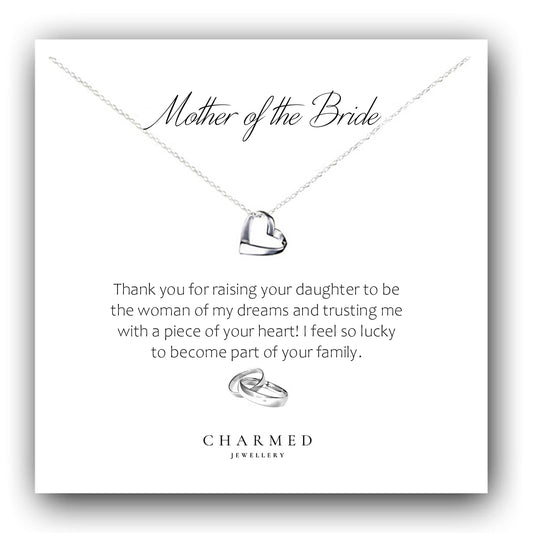 Mother of the Bride Ribbon Heart Necklace in Sterling Silver 925, Personalised Jewellery Gift