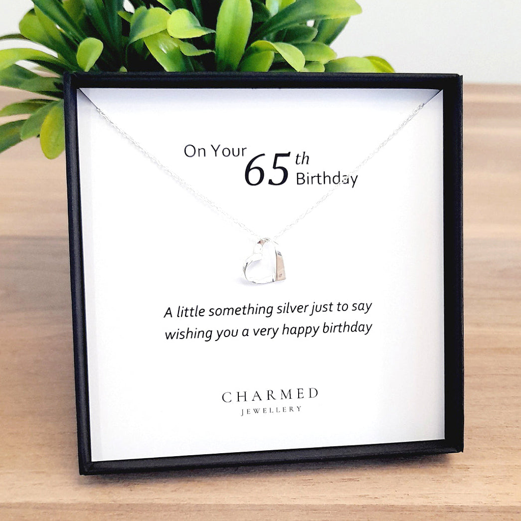 65th Birthday Ribbon Heart Necklace in Sterling Silver 925 | Personalised Jewellery Gift