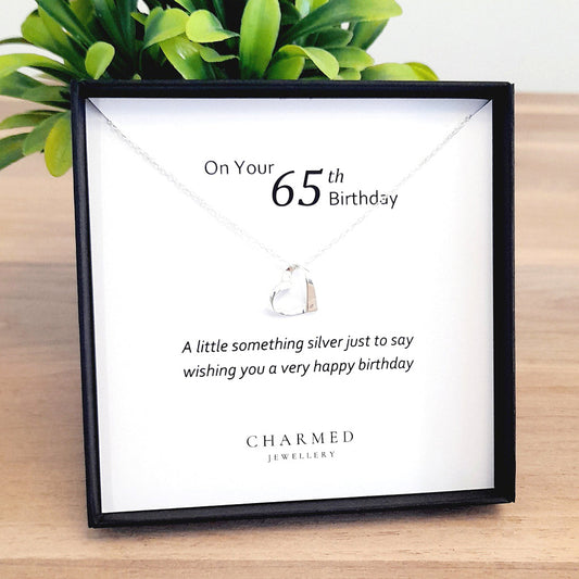 65th Birthday Ribbon Heart Necklace in Sterling Silver 925 | Personalised Jewellery Gift