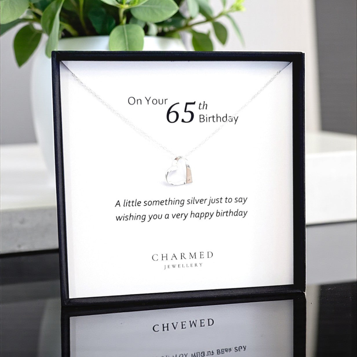 65th Birthday Ribbon Heart Necklace in Sterling Silver 925 | Personalised Jewellery Gift