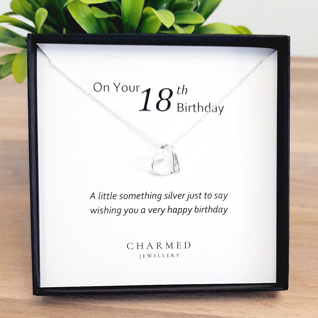 18th Birthday Ribbon Heart Necklace in Sterling Silver 925 | Personalised Jewellery Gift