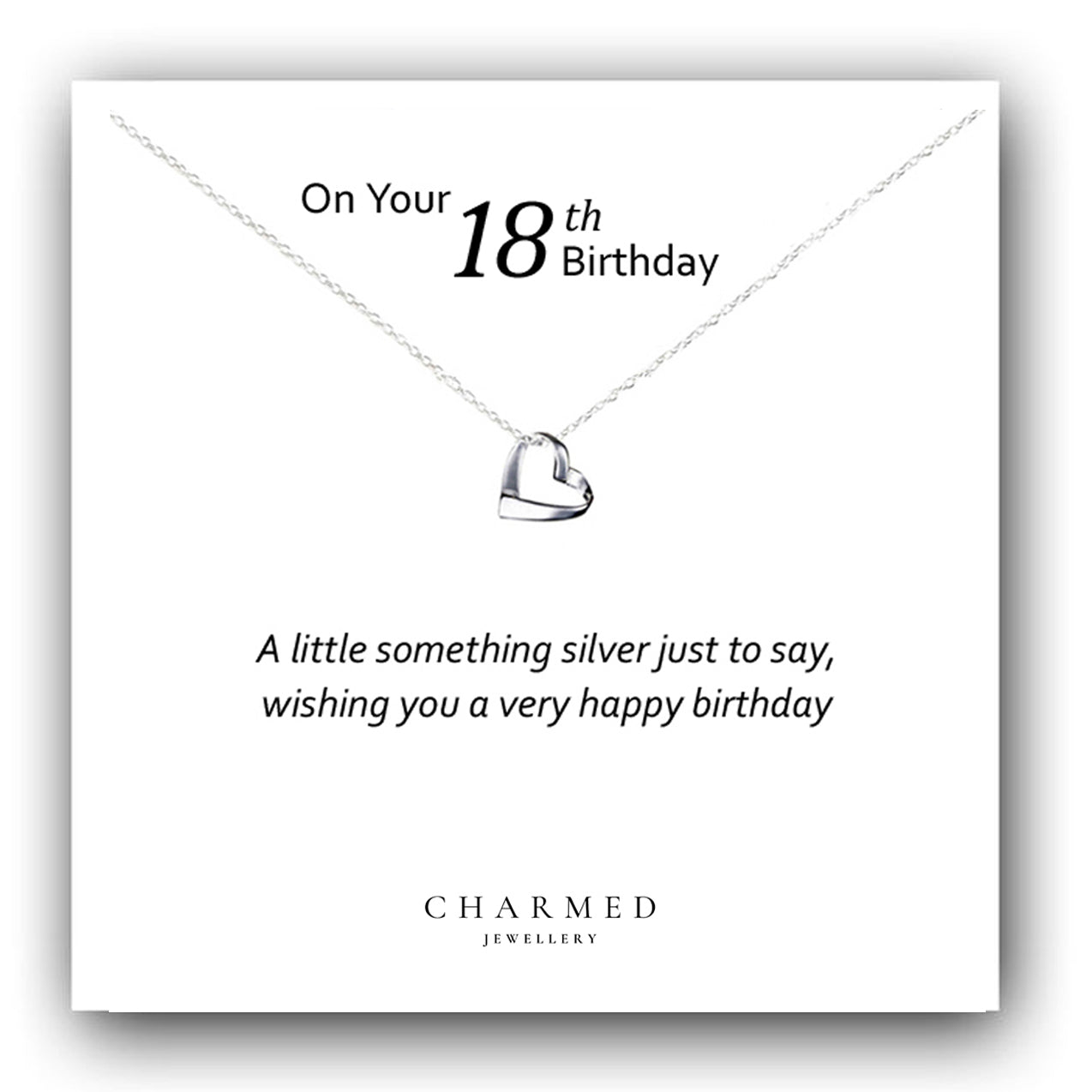 18th Birthday Ribbon Heart Necklace in Sterling Silver 925 | Personalised Jewellery Gift