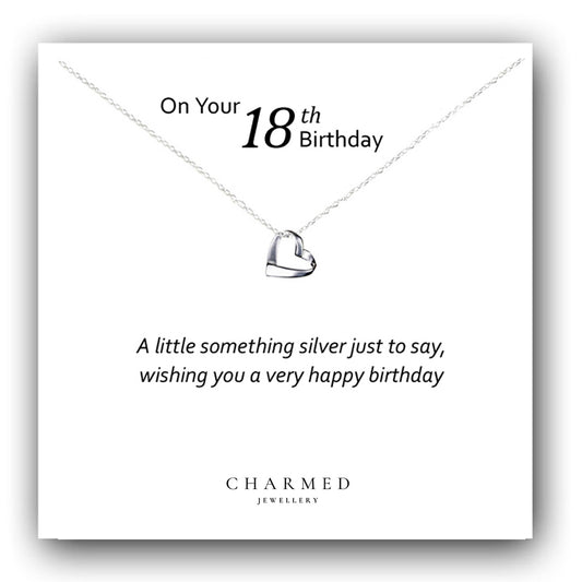 18th Birthday Ribbon Heart Necklace in Sterling Silver 925 | Personalised Jewellery Gift