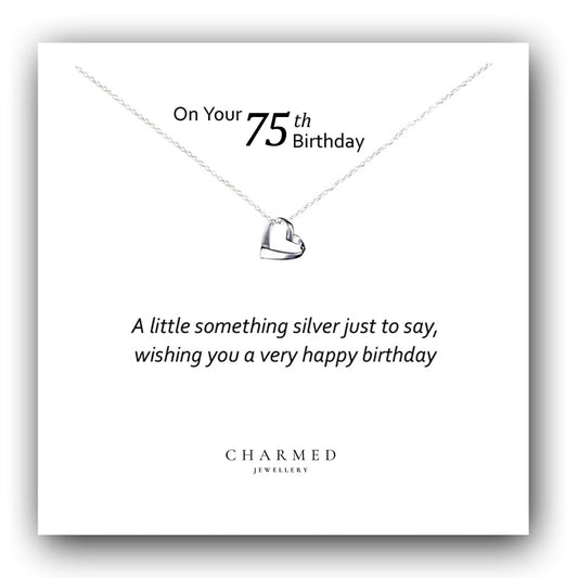 75th Birthday Ribbon Heart Necklace in Sterling Silver 925, Personalised Gift