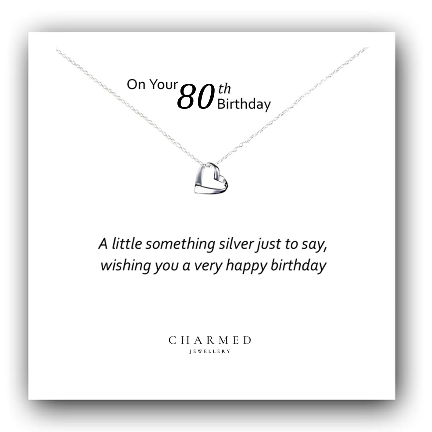 80th Birthday Ribbon Heart Necklace in Sterling Silver 925, Personalised Gift