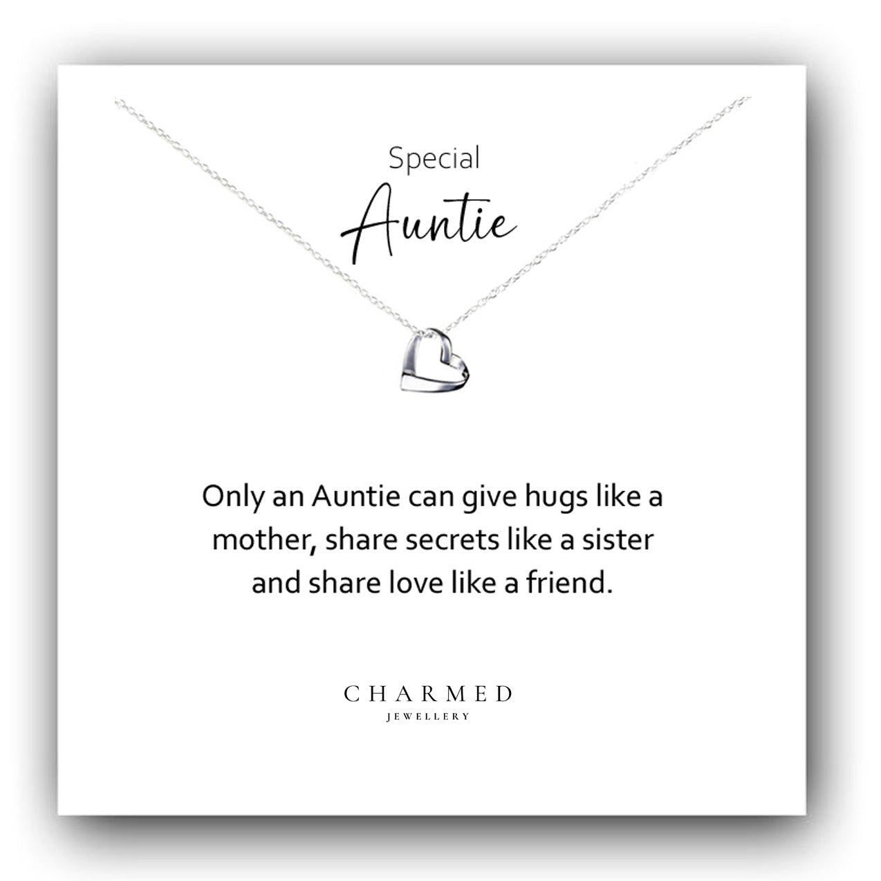 Auntie Ribbon Heart Necklace in Sterling Silver 925, Personalised Gift
