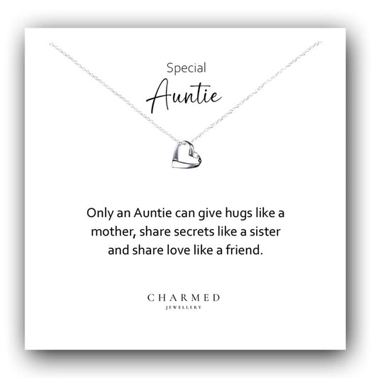 Auntie Ribbon Heart Necklace in Sterling Silver 925, Personalised Gift