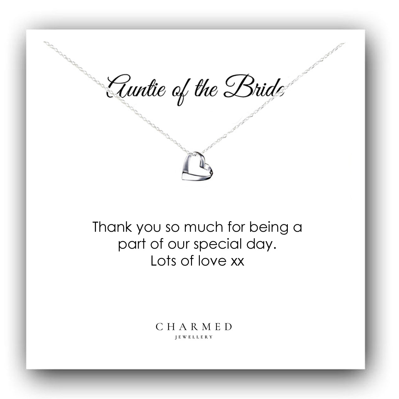 Auntie of the Bride Gift, Ribbon Heart Necklace in Sterling Silver 925, Personalised Jewellery Gift