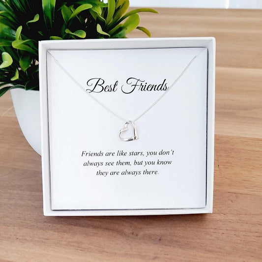 Best Friend Ribbon Heart Necklace in Sterling Silver 925, Personalised Gift