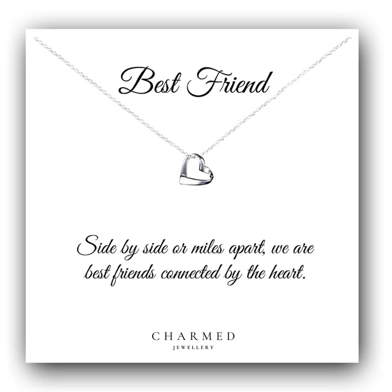 Best Friend Ribbon Heart Necklace in Sterling Silver 925 | Personalised Jewellery Gift
