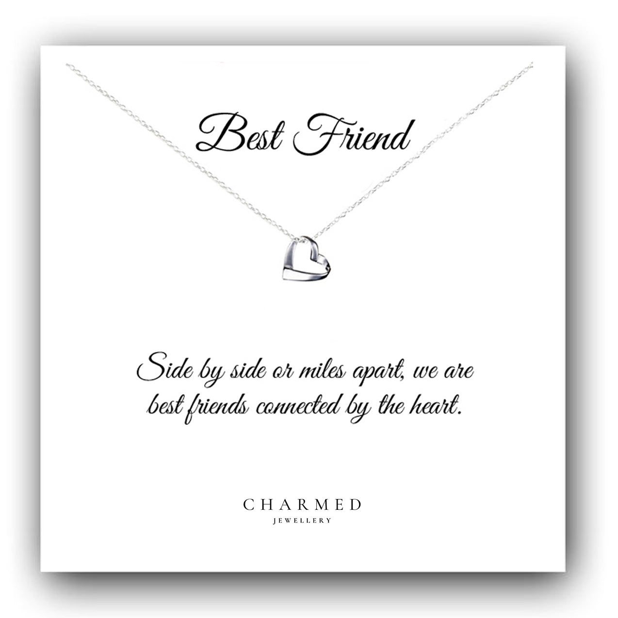 Best Friend Ribbon Heart Necklace in Sterling Silver 925, Personalised Gift