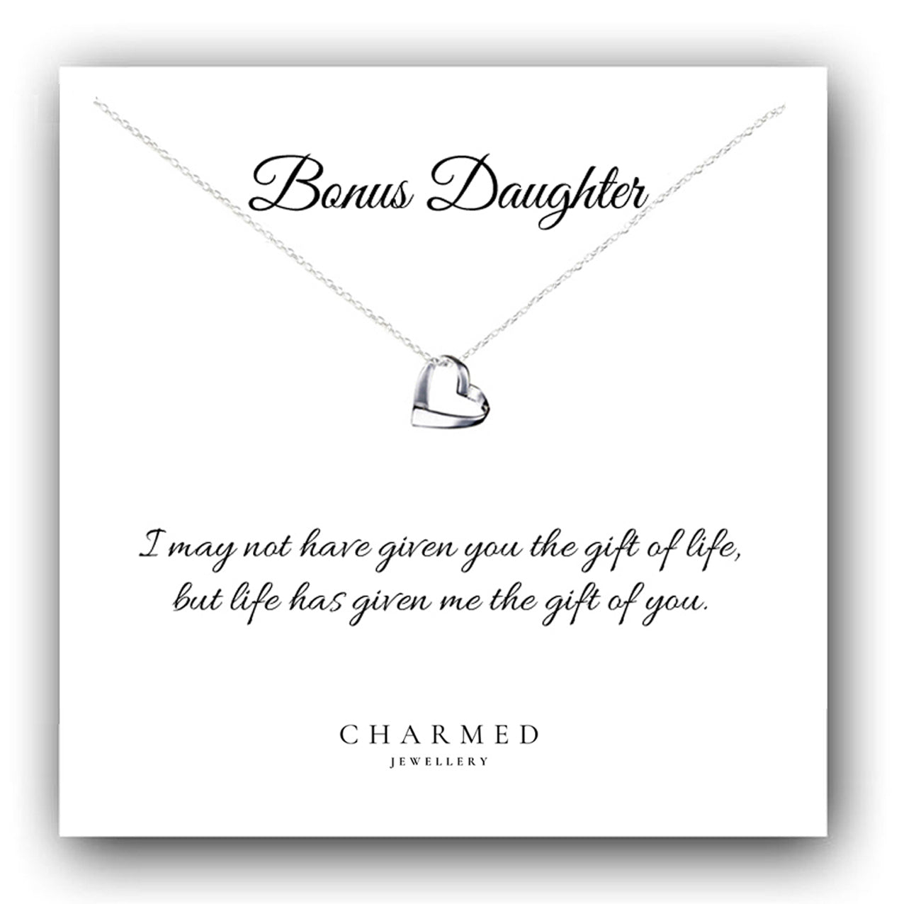 Bonus Daughter Ribbon Heart Necklace in Sterling Silver 925 | Personalised Jewellery Gift