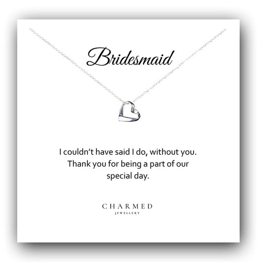 Bridesmaid Gift Ribbon Heart Necklace in Sterling Silver 925, Personalised Gift