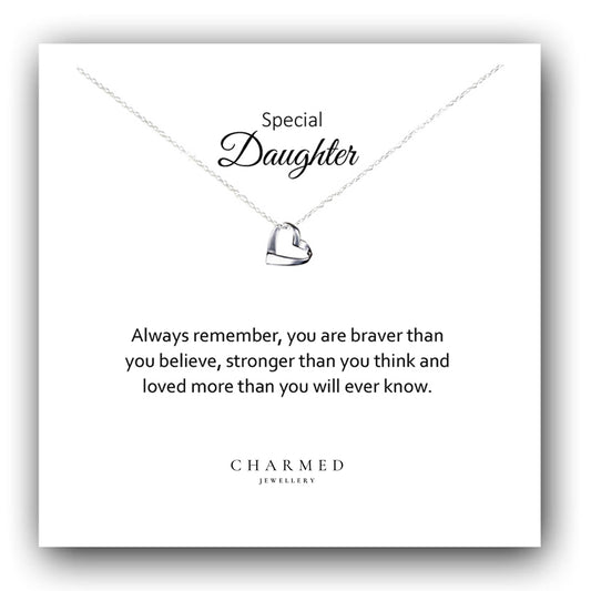 Daughter Ribbon Heart Necklace in Sterling Silver 925, Personalised Jewellery Gift