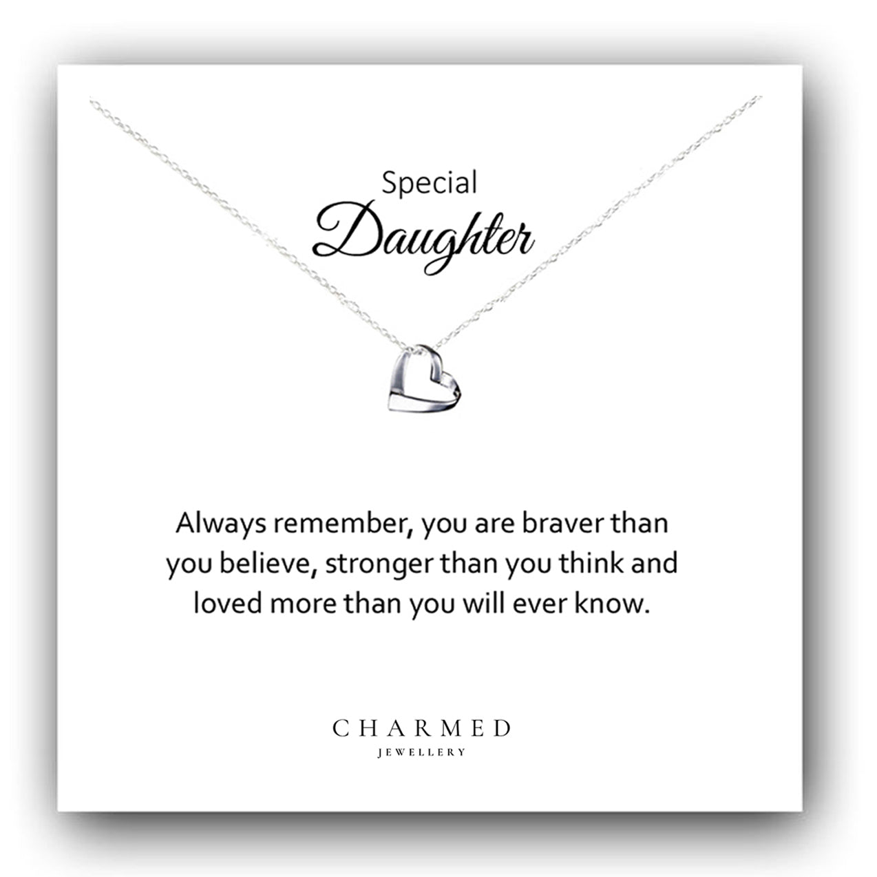 Daughter Ribbon Heart Necklace in Sterling Silver 925 | Personalised Jewellery Gift