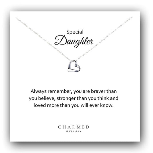 Daughter Ribbon Heart Necklace in Sterling Silver 925 | Personalised Jewellery Gift