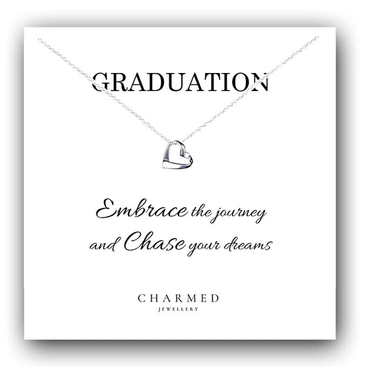 Graduation Gift, Ribbon Heart Necklace in Sterling Silver 925, Personalised Jewellery Gift