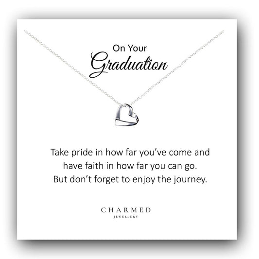 Graduation Gift, Ribbon Heart Necklace in Sterling Silver 925, Personalised Jewellery Gift