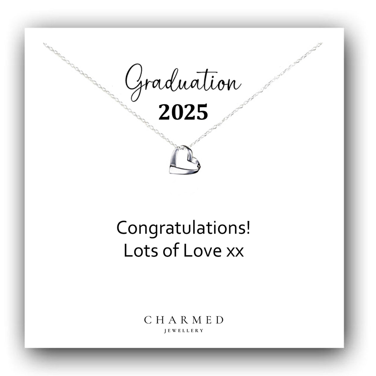 Graduation Gift, Ribbon Heart Necklace in Sterling Silver 925, Personalised Jewellery Gift