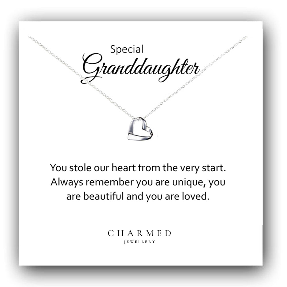 Granddaughter Gift, Ribbon Heart Necklace in Sterling Silver 925, Personalised Gift