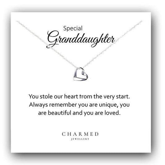 Granddaughter Gift, Ribbon Heart Necklace in Sterling Silver 925, Personalised Gift