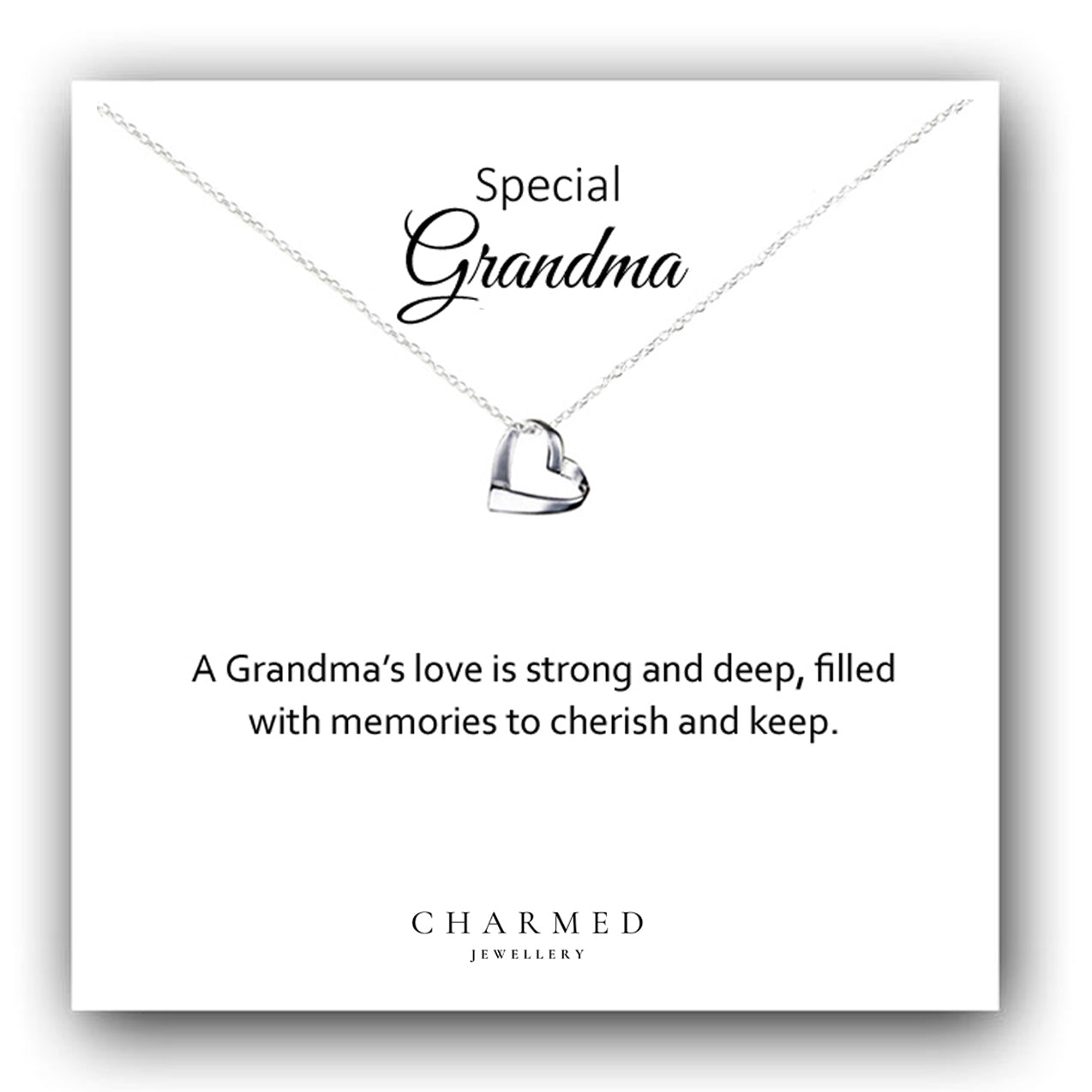 Grandma Gift Ribbon Heart Necklace in Sterling Silver 925 | Personalised Jewellery Gift