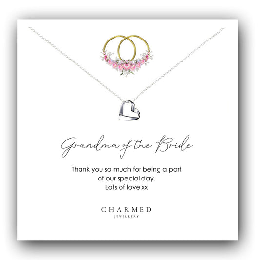Grandma of the Bride Ribbon Heart Necklace in Sterling Silver 925, Personalised Jewellery Gift