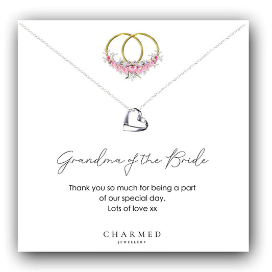 Grandma of the Bride Ribbon Heart Necklace in Sterling Silver 925 | Personalised Jewellery Gift