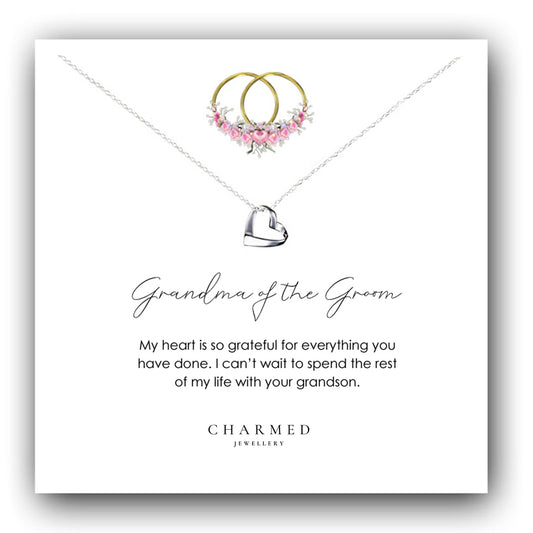 Grandma of the Groom Ribbon Heart Necklace in Sterling Silver 925, Personalised Jewellery Gift