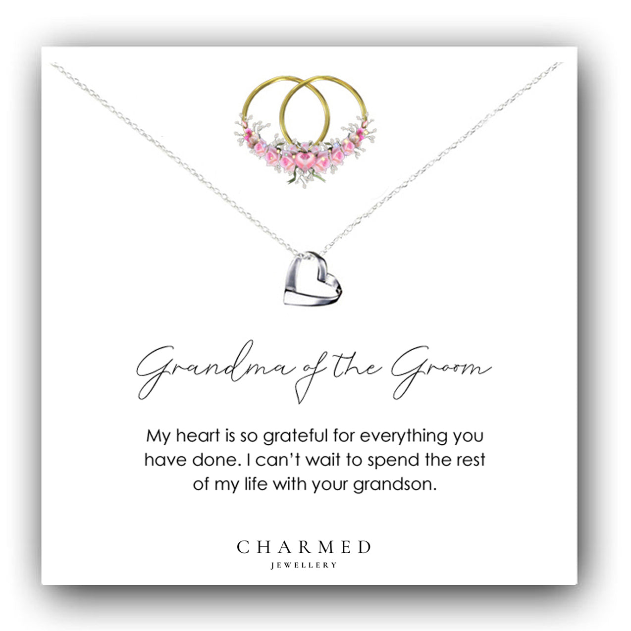 Grandma of the Groom Ribbon Heart Necklace in Sterling Silver 925 | Personalised Jewellery Gift