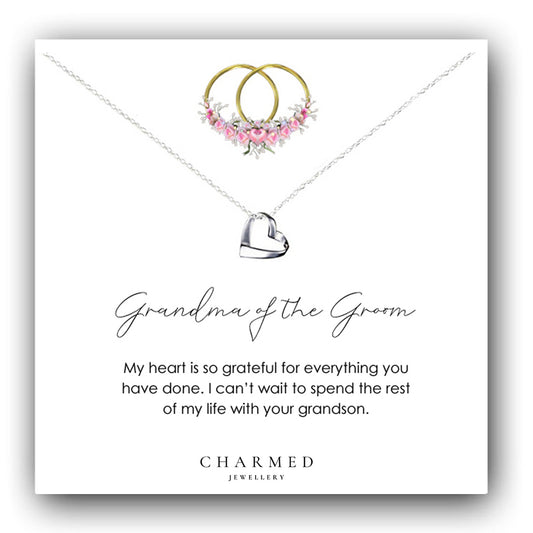Grandma of the Groom Ribbon Heart Necklace in Sterling Silver 925 | Personalised Jewellery Gift