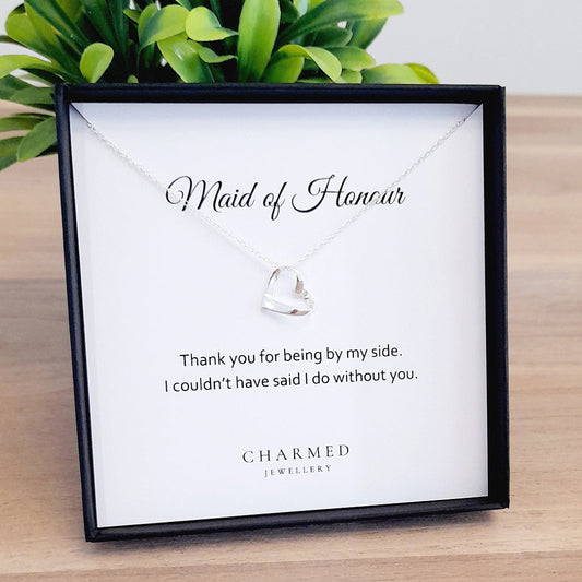 Maid of Honour Gift Ribbon Heart Necklace in Sterling Silver 925 | Personalised Jewellery Gift