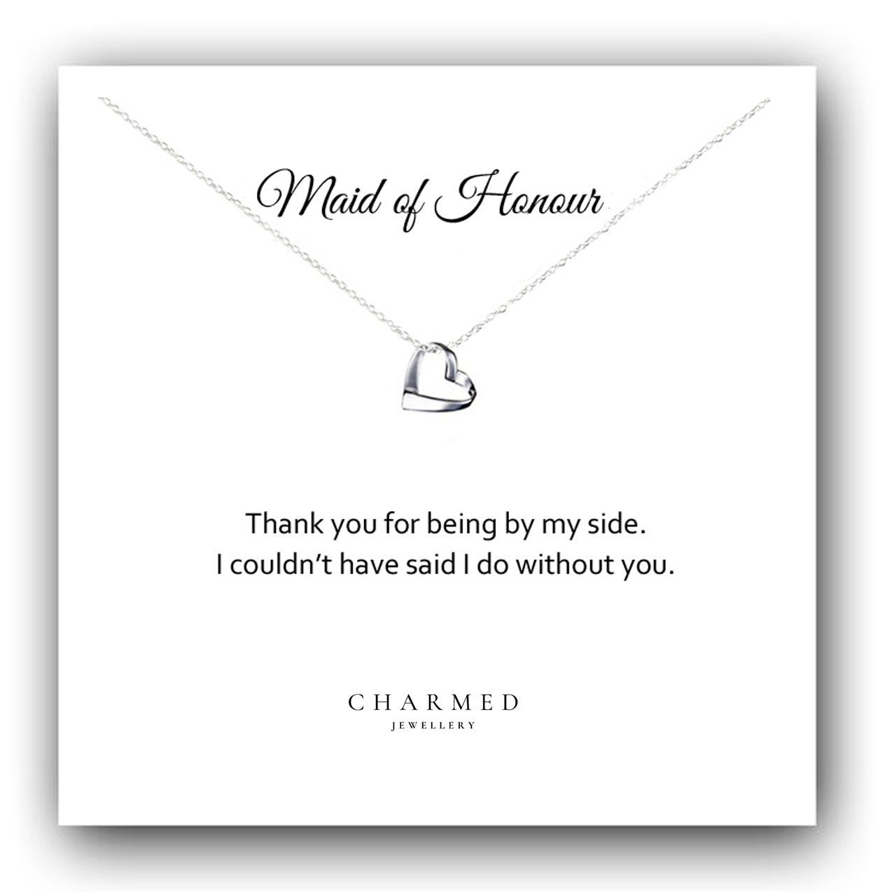 Maid of Honour Gift Ribbon Heart Necklace in Sterling Silver 925, Personalised Gift
