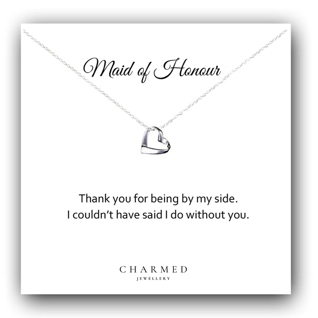 Maid of Honour Gift Ribbon Heart Necklace in Sterling Silver 925 | Personalised Jewellery Gift