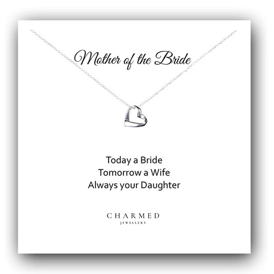 Mother of the Bride Ribbon Heart Necklace in Sterling Silver 925, Personalised Jewellery Gift