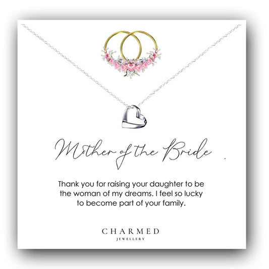 Mother of the Bride Gift Ribbon Heart Necklace in Sterling Silver 925 | Personalised Jewellery Gift
