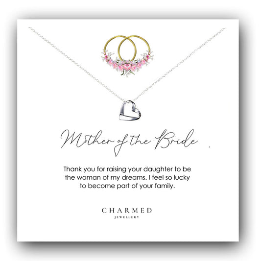 Mother of the Bride Gift, Ribbon Heart Necklace in Sterling Silver 925, Personalised Gift