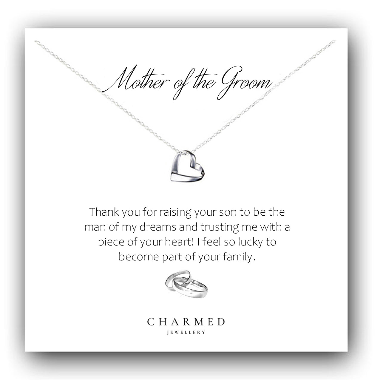 Mother of the Groom Gift Ribbon Heart Necklace in Sterling Silver 925 | Personalised Jewellery Gift