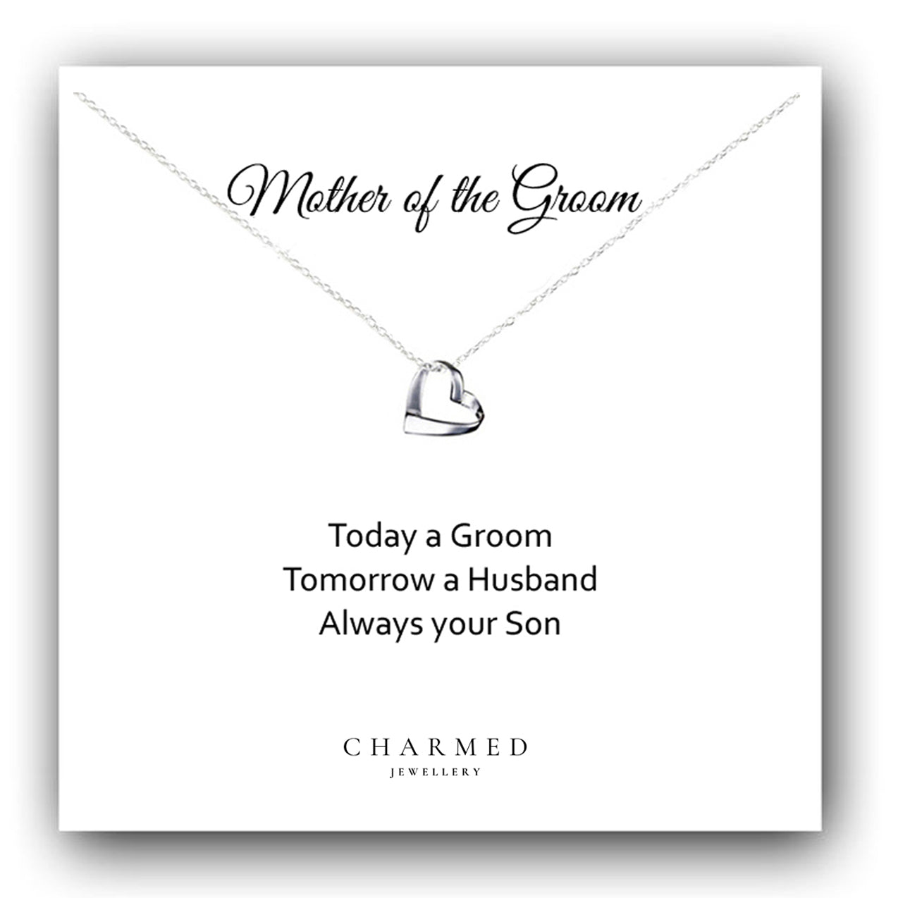 Mother of the Groom Ribbon Heart Necklace in Sterling Silver 925 | Personalised Jewellery Gift