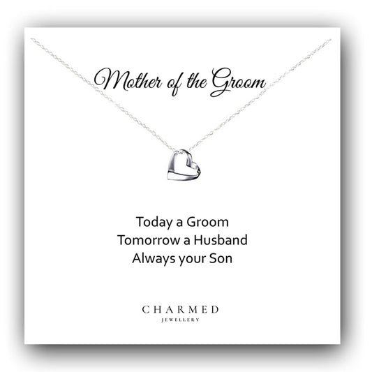 Mother of the Groom Ribbon Heart Necklace in Sterling Silver 925 | Personalised Jewellery Gift