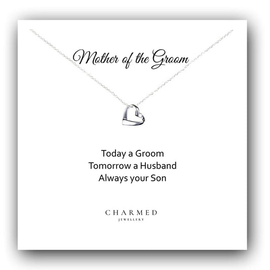 Mother of the Groom Ribbon Heart Necklace in Sterling Silver 925, Personalised Jewellery Gift