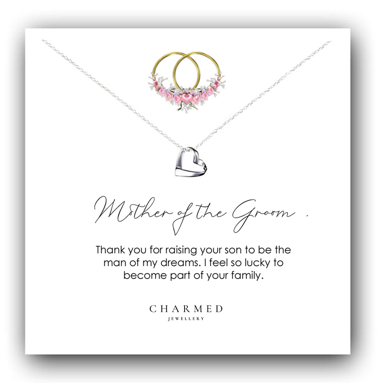 Mother of the Groom Ribbon Heart Necklace in Sterling Silver 925, Personalised Gift