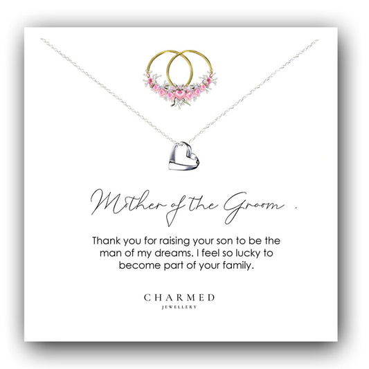 Mother of the Groom Ribbon Heart Necklace in Sterling Silver 925, Personalised Gift
